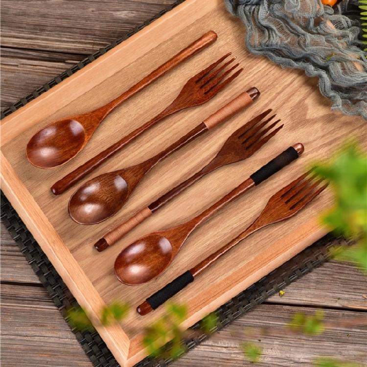 Simple Wooden Spoon Fork Set Long Handle Design For Deep Container Natural Finish Kitchenwares Durable Cooking Utensils
