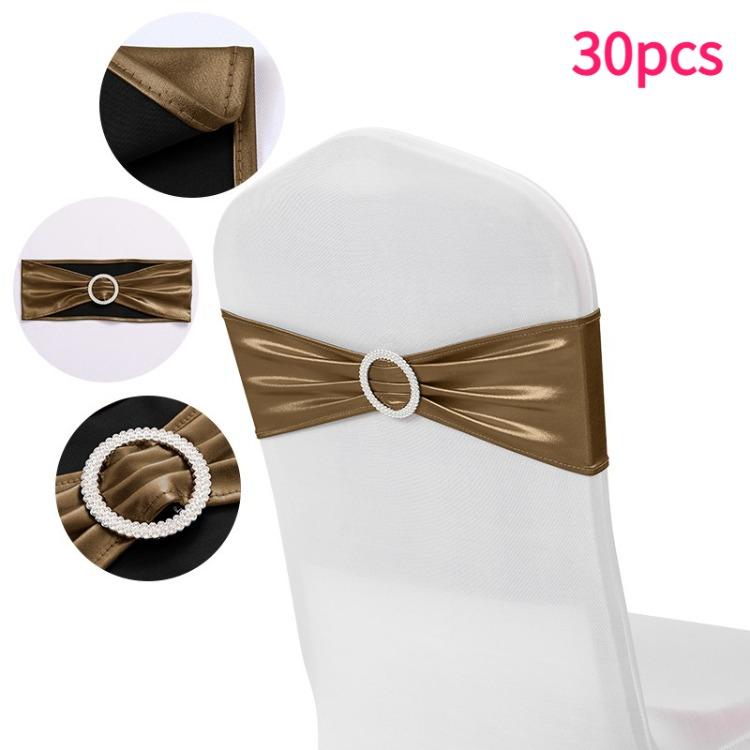 30pcs Elegant Golden Bow Chair Belts Elastic Bow Ribbon Chairs Back Decoration Gold Foil Tie Neatly Sewn Edges Sparkling Buckle