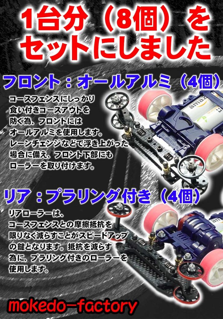 Mini 4WD Rollen 19mm Aluminium-Kugellager-Rollen Set für 1 Kristallpfeil 520 Kunststoff Mokedo Fabrik mokedo-factory 8-teilig (Genug Auto) Design,