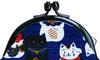 Wafubiyori Fun Japanese Pattern Round Coin Size Navy 112681 Maneki-neko Purse, 2.5, Blue,