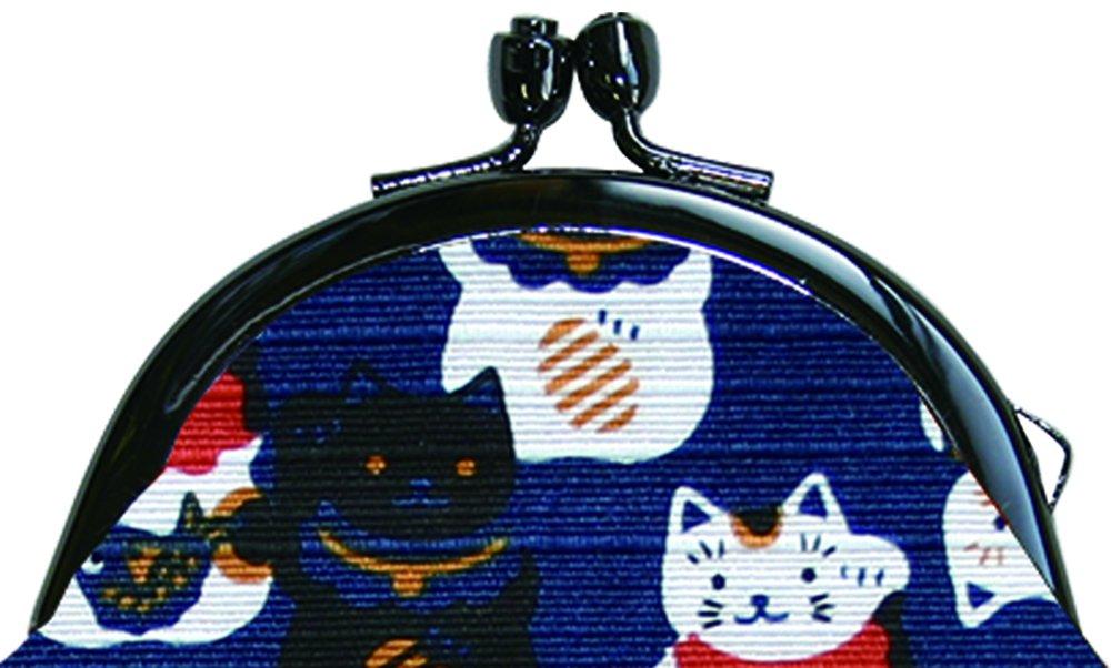 Wafubiyori Fun Japanese Pattern Round Coin Size Navy 112681 Maneki-neko Purse, 2.5, Blue,