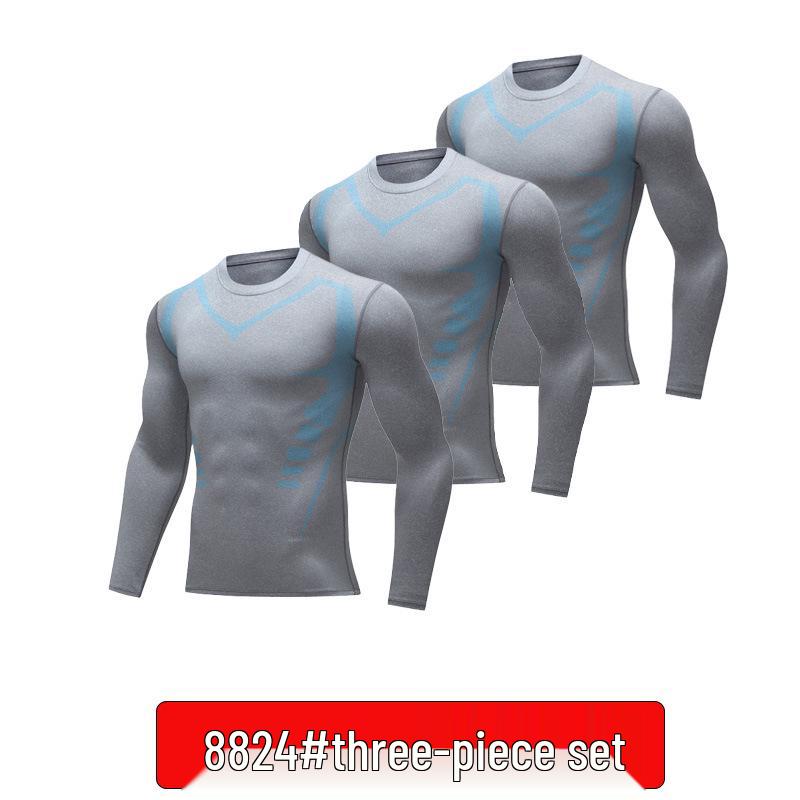 Men's High-Elastic Quick-Dry Compression Sports Tights and Long Sleeve Set for Basketball and Running.