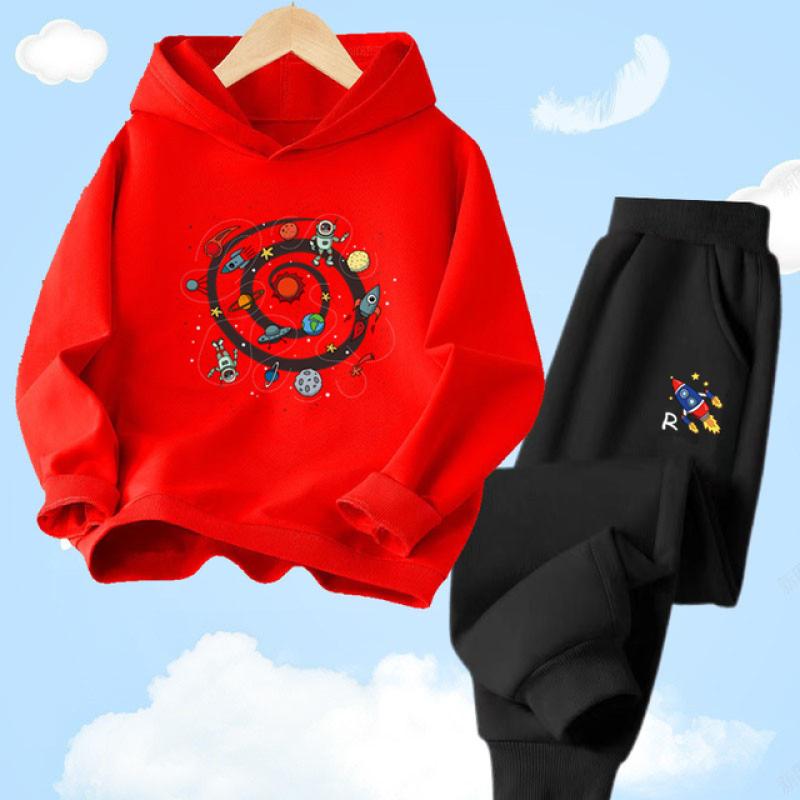 Children's Spring Autumn Funny Astronaut Printed Hoodies Set Pullover Children's Suits Hoody Sweatshirt Sportswear+Pants 2pc Set