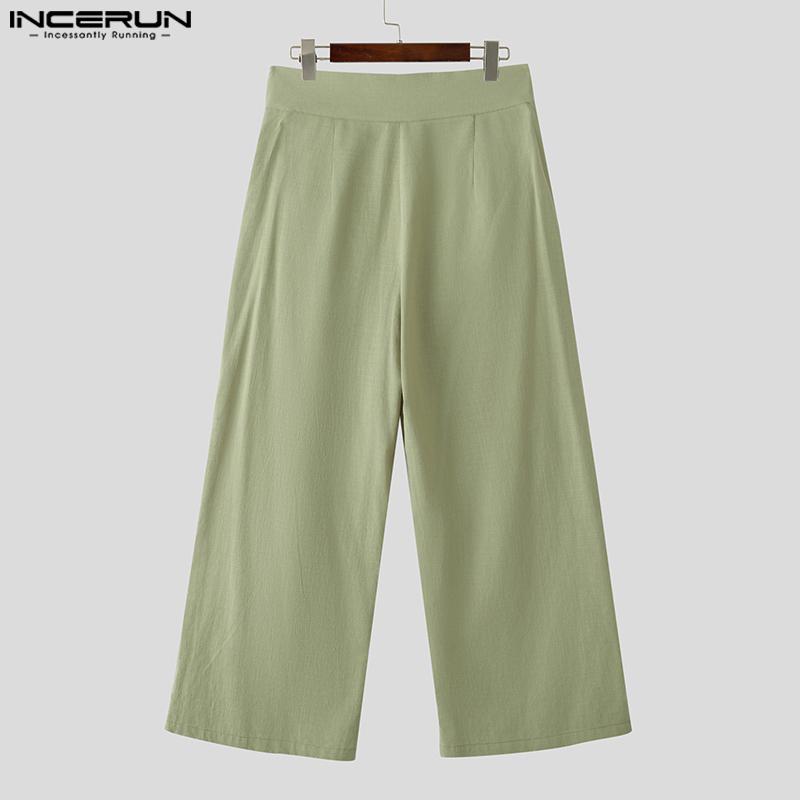 INCERUN Men Zip-Up High Waist Layers Long Trousers Casual Pants