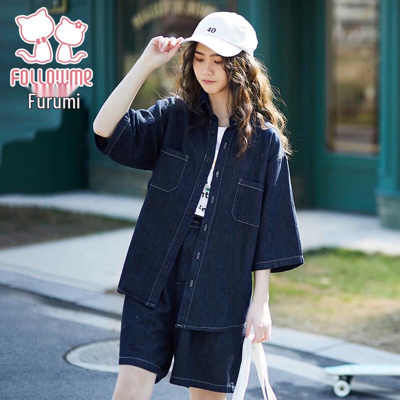 FuroMi Girls' Summer Loose Denim Two-Piece Set