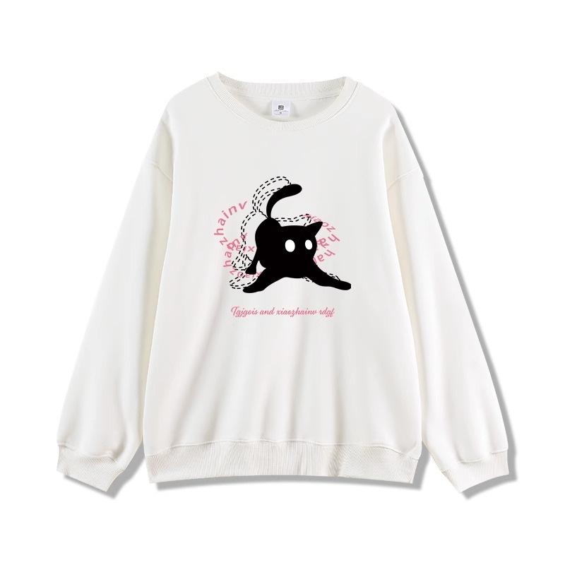 

Милая девушка круглый вырез повседневный плюс бархатный свитшот женский осень и зима корейский свободный длинный рукав тонкий топ студентка носить на улице M