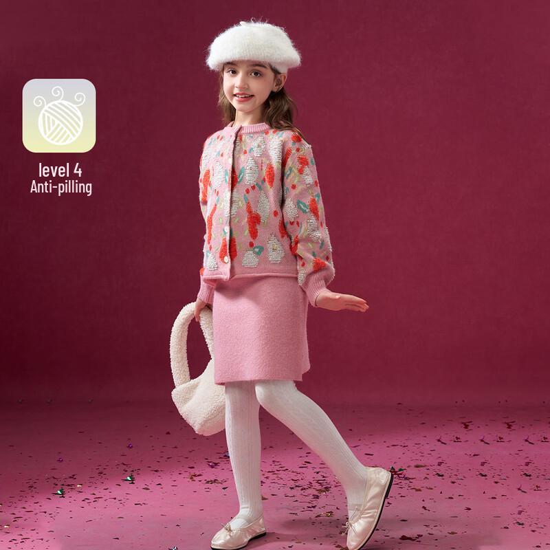 Montagut Girls Pink Strawberry Knit Cardigan & Skirt Set 150