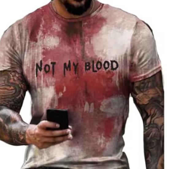 Kids Halloween T-shirt Blood Stain Print Tee Shirt Spooky Crew Neck Short Sleeve T-shirt for Horror Themed Party Costume Street Wear