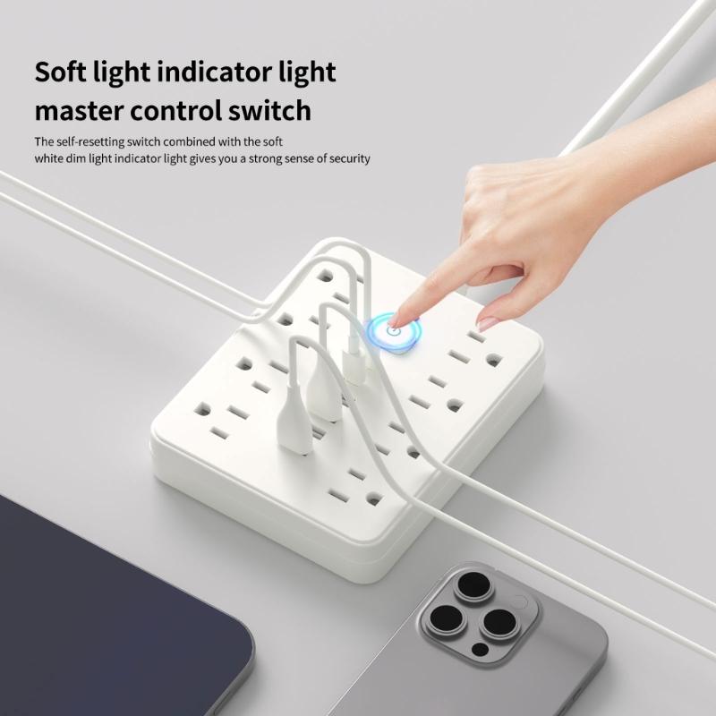 Multifunctional Power Strips Desktop Charging Station 5ft Extension Cord Desktop Receptacle for Office and Travel