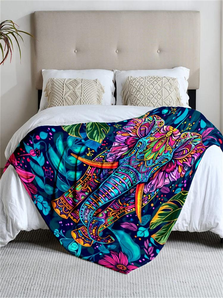 1 Stück bunte Elefantenmuster Flanelldecke, weich, geeignet für Sofa, Bett, Büro, Ganzjahresgebrauch.