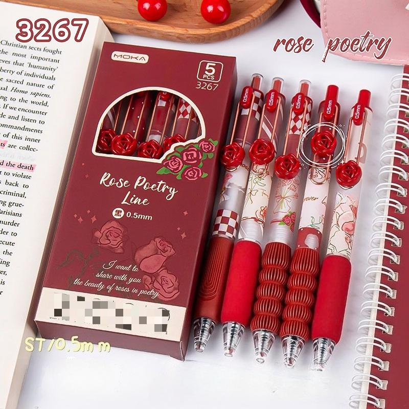 National Style Flower Series Soft-hold Black Pen Press Gel Pen Set, Quick-drying, Stress-relieving, High Appearance Level Practice Pen, Exam Pen