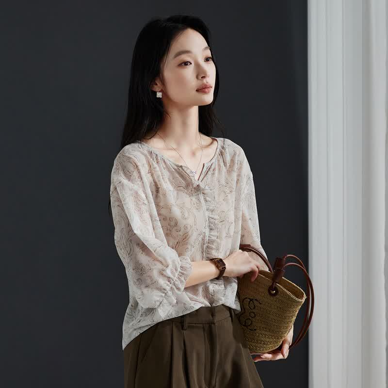 SOFSIL Vintage Print V-Neck Blouse