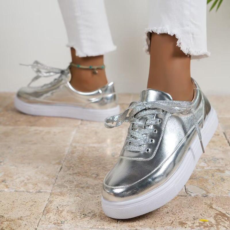 Spring and Autumn New Glossy Thick-soled Cross-strapped Casual Shoes, Often Women's Shoes, Flat-soled Single Shoes