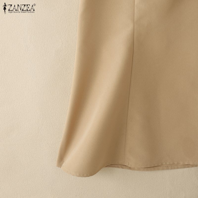 ZANZEA Women Elegant Casual Round Neck Long Sleeve Dress