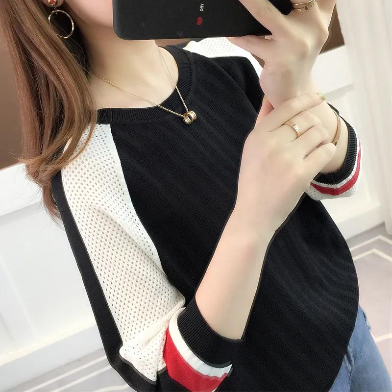 Hollow Sweater Hollow Knitted Thin Ice Silk Bottoming Shirt Women's Loose Four Seasons Long-sleeved Top