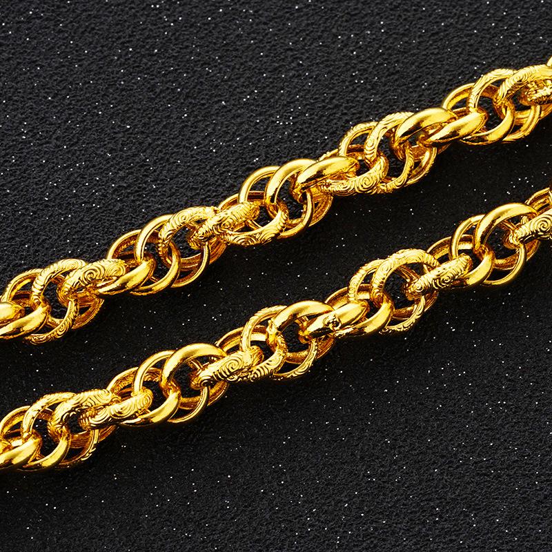Gold-Plated Dragon Head Twist Necklace: Bold Design for Men & Women, New Vietnamese Sand Gold Imitation Style.