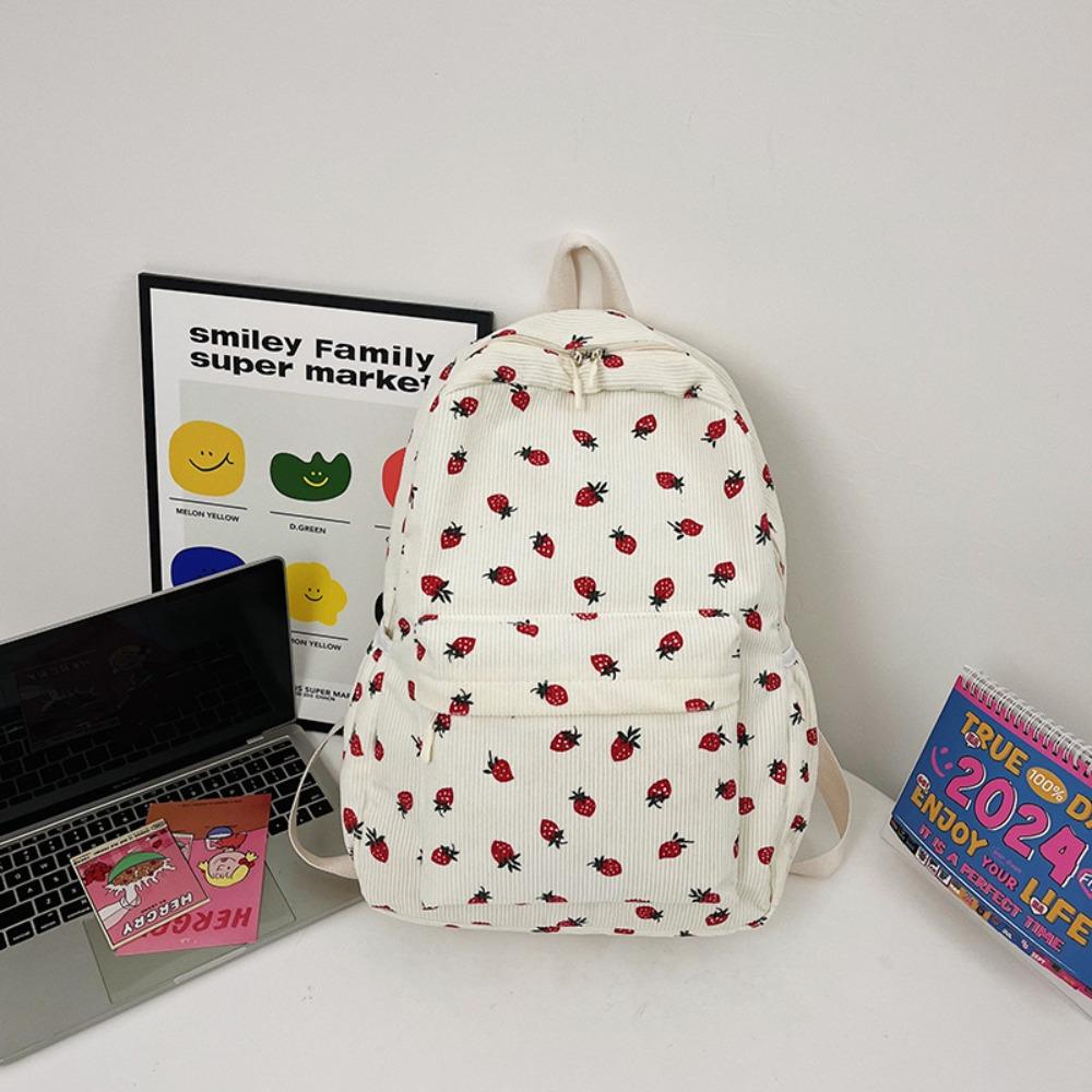 Large Capacity Strawberry Backpack Multi-pockets Adjustable Strap Travel Backpack Strawberry Print Women's Backpack Travel