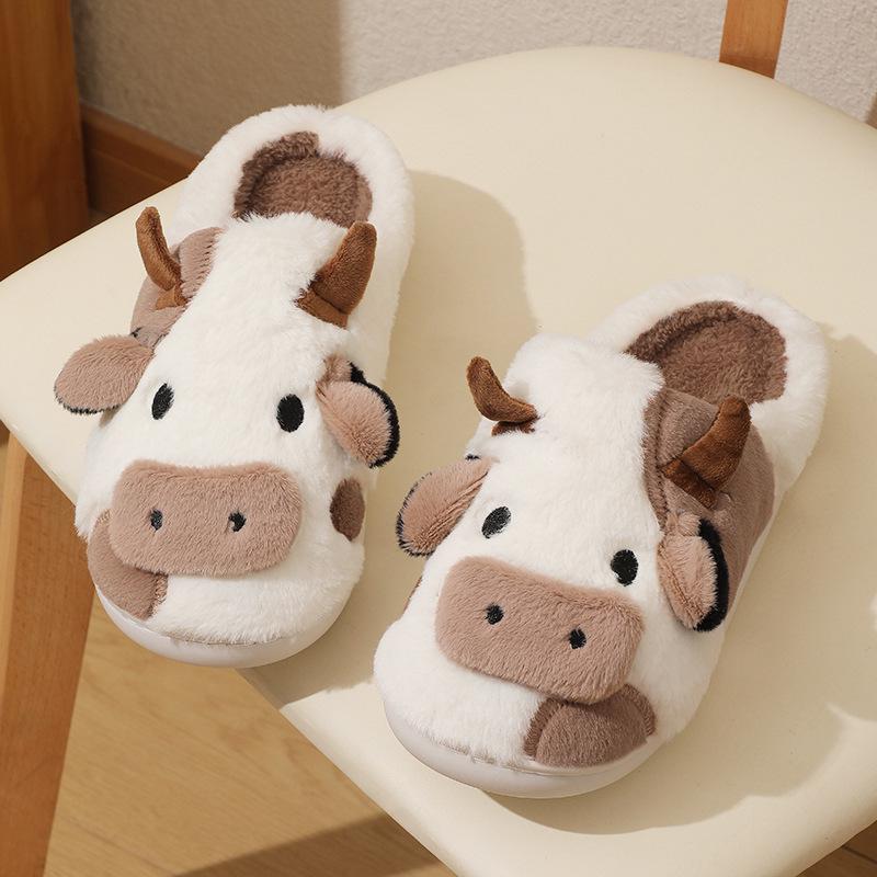 

Winter Cartoon Cow Plush Cotton Slippers: Cozy Indoor Footwear 40-41 коричневий