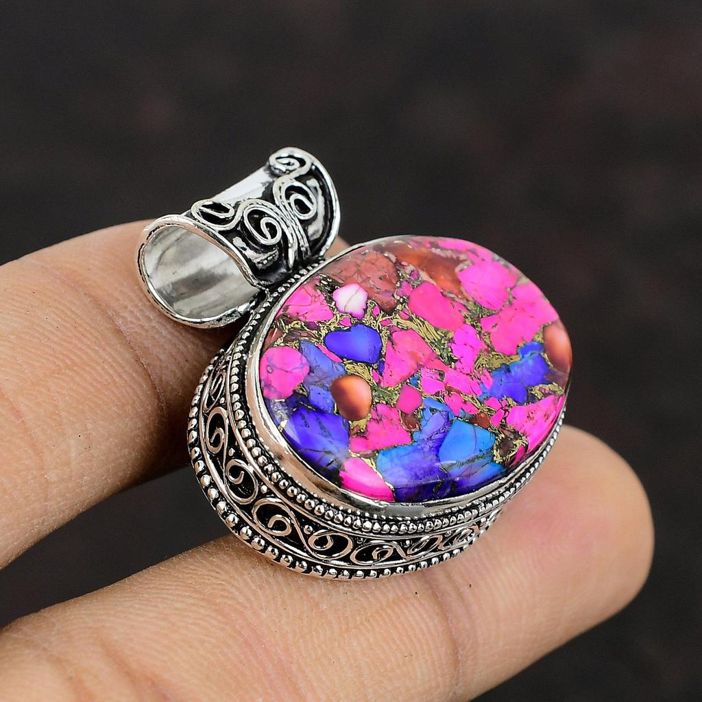 Natural Kingman Pink Dahlia Turquoise Gemstone Pendant 925 Sterling Silver Pendants Brand New Jewelry Handmade Vintage Pendant Gift For Him