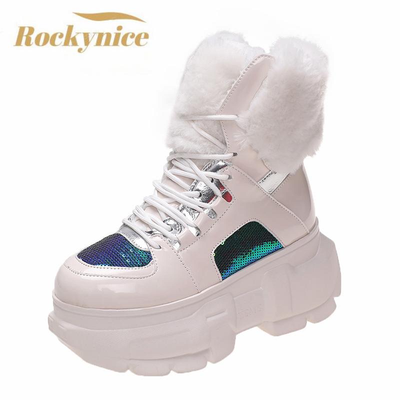 

Fashion Winter Women s Snow Boots Ankle Boots With Fur Warm High Boots Outdoor Plush Shoes New Anti-skid Chunky Leather Sneakers 34