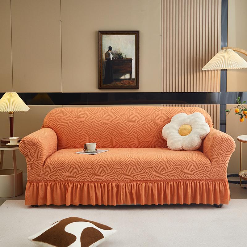 Capa de Sofá Jacquard Espessa All-Inclusive com Saia Elástica, Capa de Sofá Simples Universal para Quatro Estações Antiderrapante
