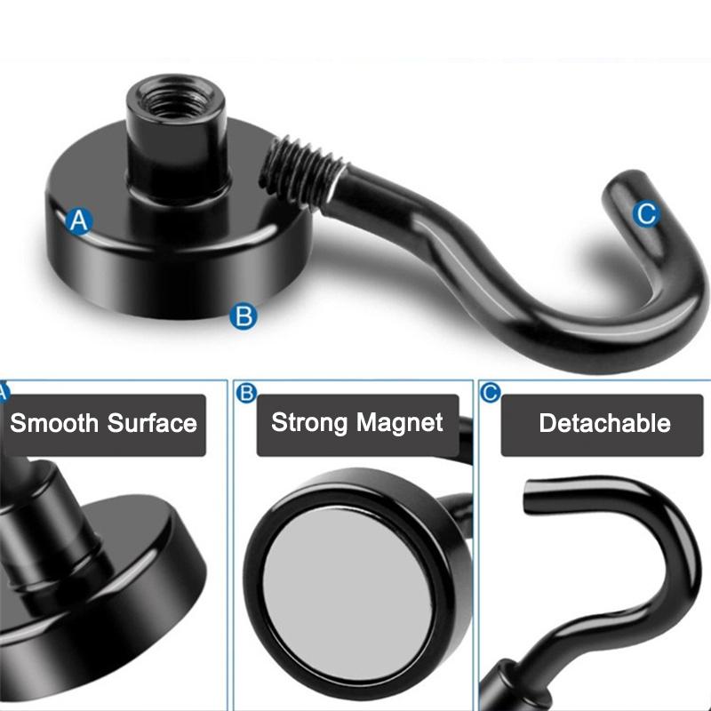 3/6Pcs Black Magnetic Hook 15 Lbs (Approx 7Kg) Indoor Hangings Hooks Multi-purpose For Home Kitchens Workplaces Offices Garages