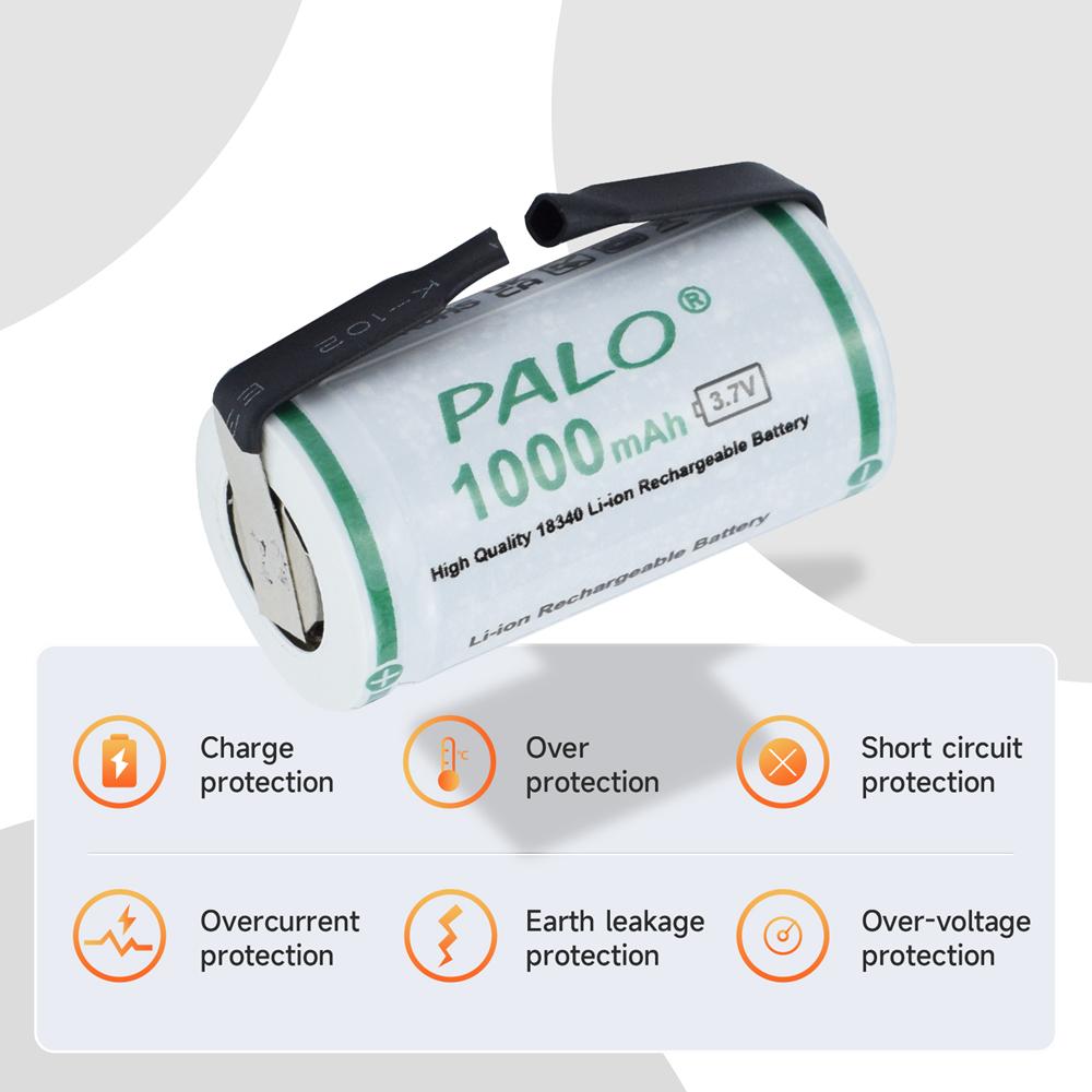 PALO 1000mAh Li-ion 18340 Rechargeable Batteries 3.7V Lithium Battery for Electronic  Gps Navigator Medical Instruments