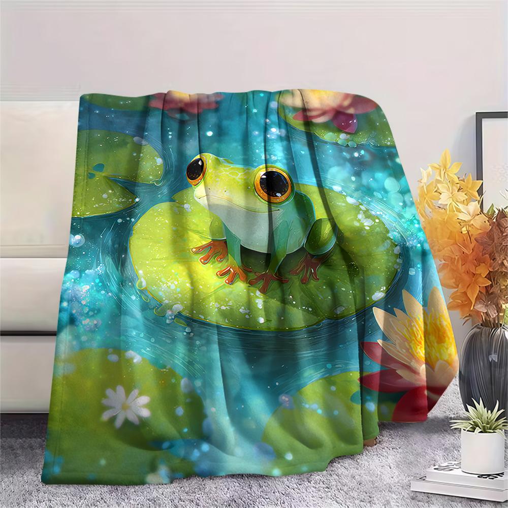 Frog Print Flannel Blanket, High quality Comfortable for All Seasons, Home Decor, Warmth and Comfort, Perfect for Christmas Gifts