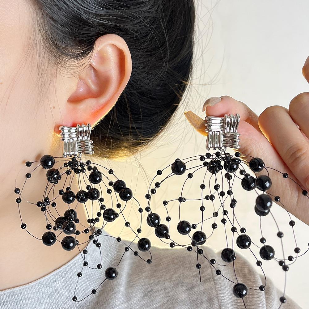 New Design Exaggerated Dress Earrings Vintage Handmade Beaded Crystal Earrings Punk Style Jewelry Accessories Daily