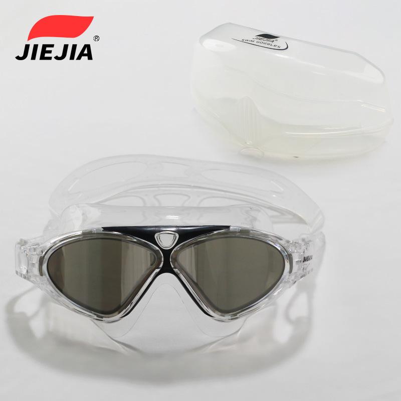 JieJia Swimming Goggles Electroplating J8170M High-definition anti-fog waterproof large-frame adult unisex swimming goggles Electroplated black