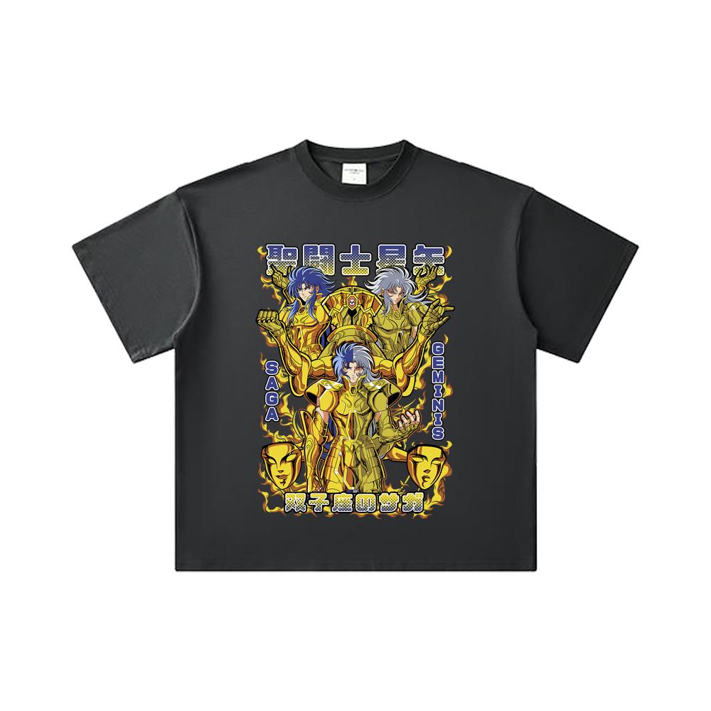 260 GSM Double Yarn 32 Count 100% Cotton Saint Seiya V21 Gemini Print Unisex Heavy Cotton T Shirt