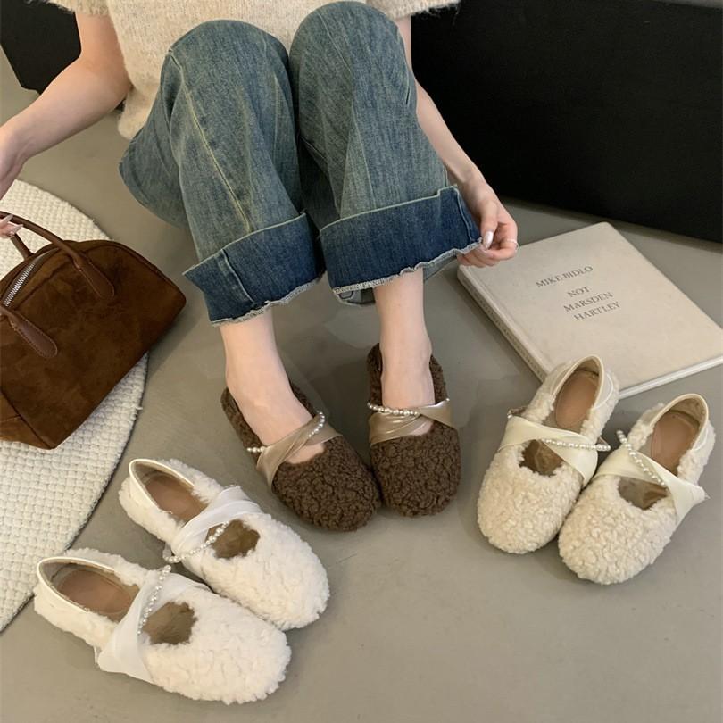 velvet beanie shoes women's autumn and winter cotton boots 2025 new winter velvet cotton shoes one pedal lazy fluffy shoes
