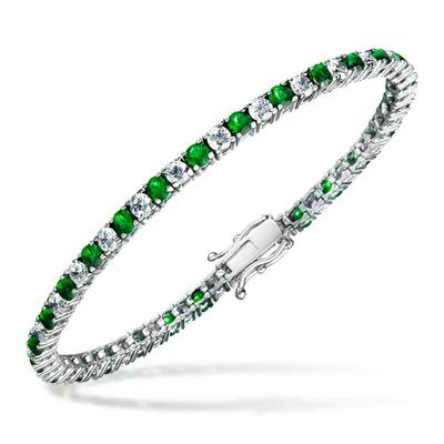 Bracelet Emerald Color Tennis Bracelet Platinum Finish Silver 925 Women's