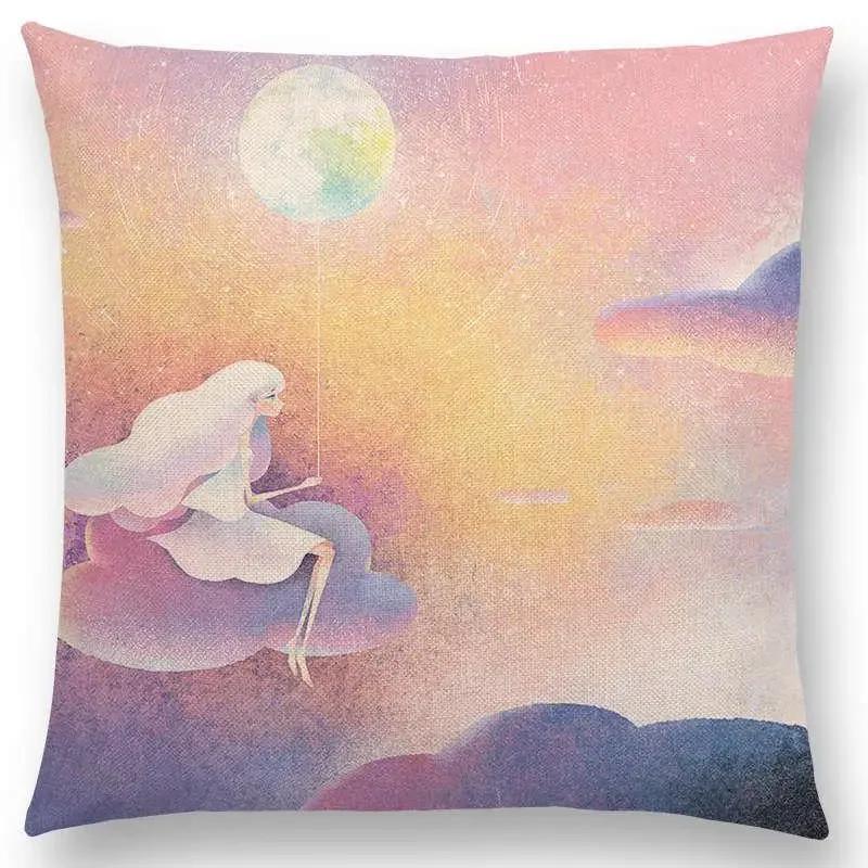 Neuankömmling Bunte Träume Schwarze Katze Niedliche Mädchen Magische Sonne Mond Warm Stern Kissenbezug Autoabdeckungen Sofa Wurfkissenbezug