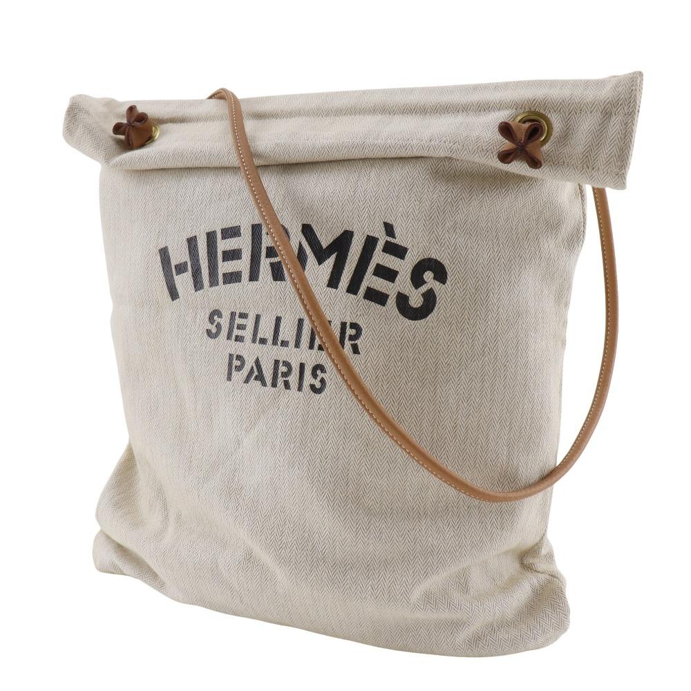 Hermes Alain GM Shoulder Bag Beige Canvas Unisex Used