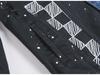 2024 Men's Spring Black Patchwork Printed Denim Cardigan Vest