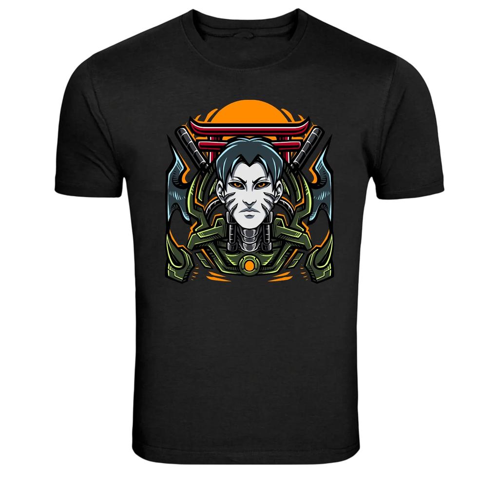 Camiseta Gráfica Japonesa Futurista Guerreiro Samurai Cibernético