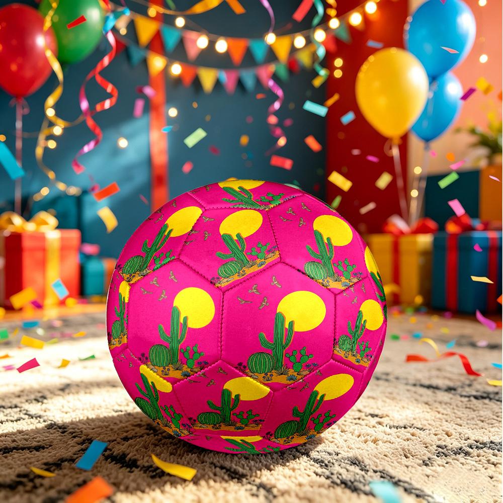 1pc Desert Sunset Cactus Theme Soccer Ball Football, Size 5, Lightweight PVC, Outdoor Training Soccer Ball,Gift j6147