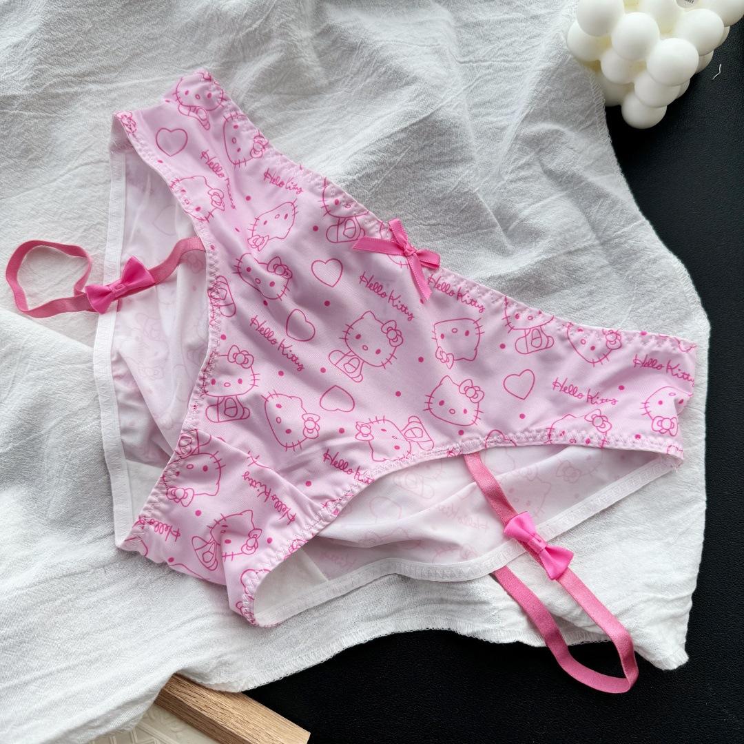 

Ladies Spring and Autumn Cute Cartoon Print Sexy Ice Silk Panties L рожевий