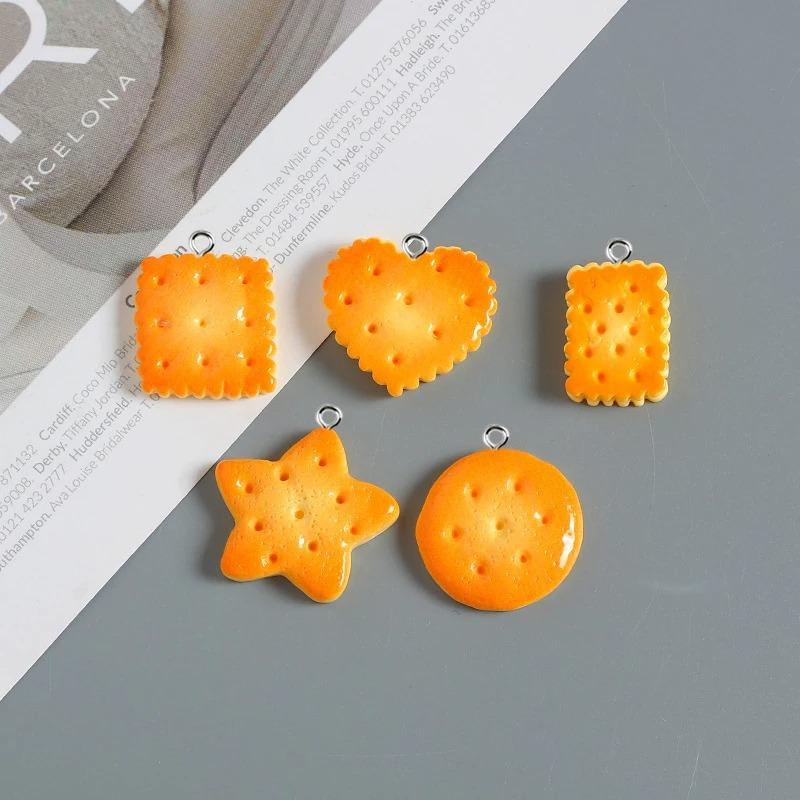 10pcs Simulated Cookies Charms Pendant Resin Food Charms For Jewelry Making Accessories DIY Earrings Necklace Keychain
