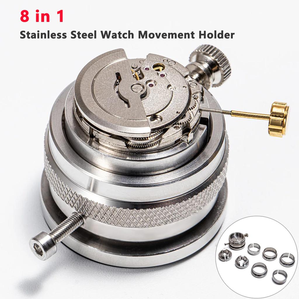 NEW Watch Repair Tools 8 In 1 Stainless Steel Watch Movement Holders for 2000/7750/2824/3135/2671/3100/8500 with Rotatable Base