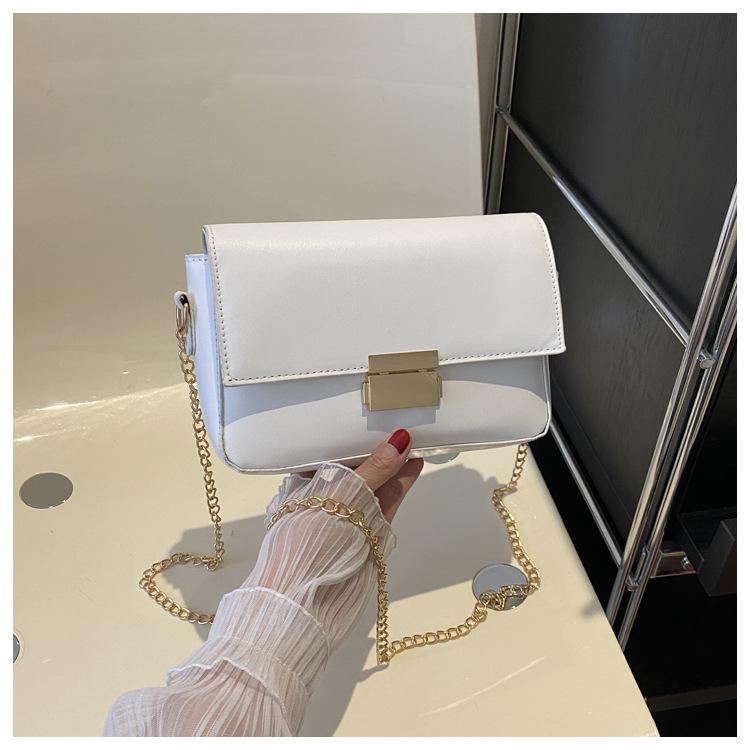 Simple 2025 new fashionable solid color chain texture casual autumn retro foreign style lock underarm women's small square bag