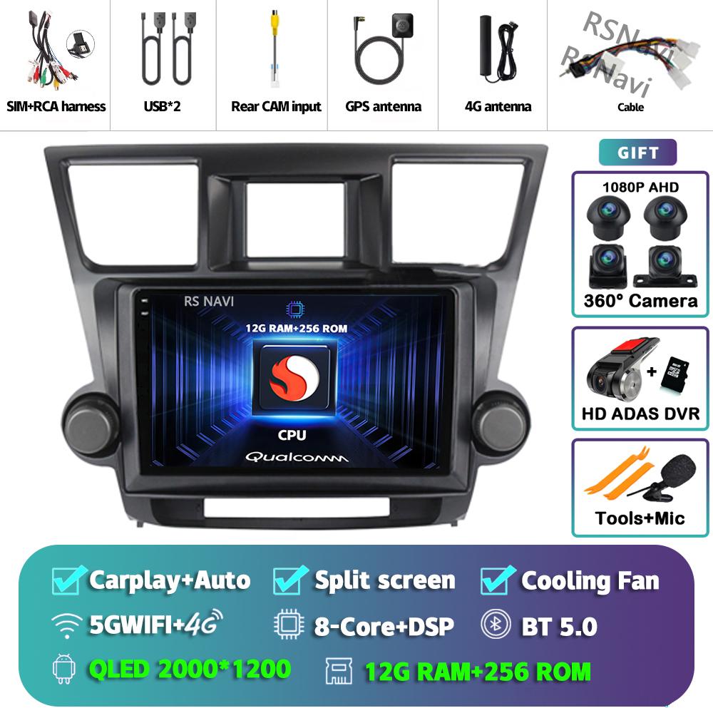 Android 14 Car Radio For Toyota Highlander 2007 - 2015 Player Multimedia GPS Navigation Stereo CarPlay Auto Video Head Unit DVD