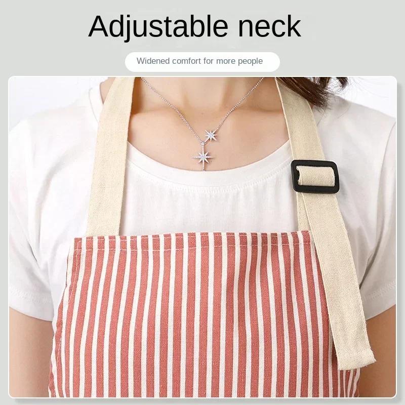 Sleeveless Linen Striped Apron Household Fashion Hanging Neck Adjustable Elasticity Work Clothes Kitchen Cooking Gardening Apron