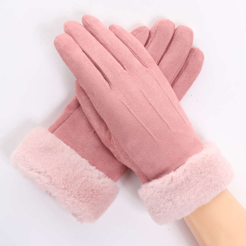 Gloves Female Winter Velvet Thickened Warm Student Korean Version Cute Cycling Touch Screen Cycling Motorcycle Suede Gloves