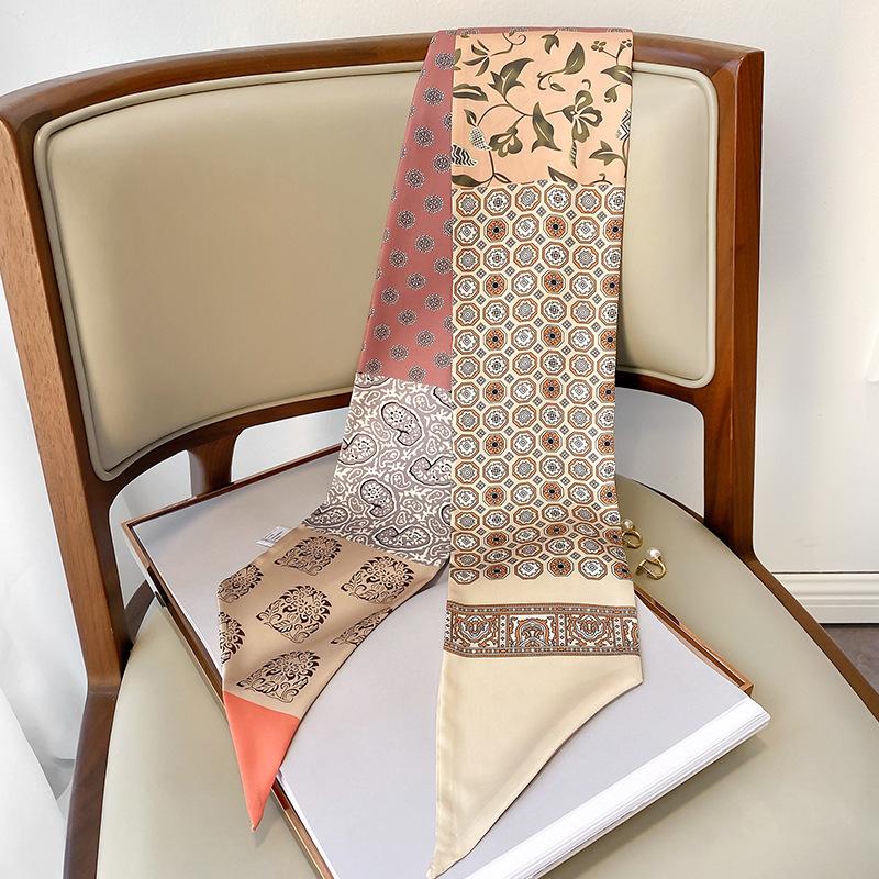 

Корейский весенне-осенний новый декоративный шарф с цветком кешью для женского тонкого и узкого шарфа для ключиц, шарф двойного назначения, шарф-повязка на голову, галстук 15*150cm