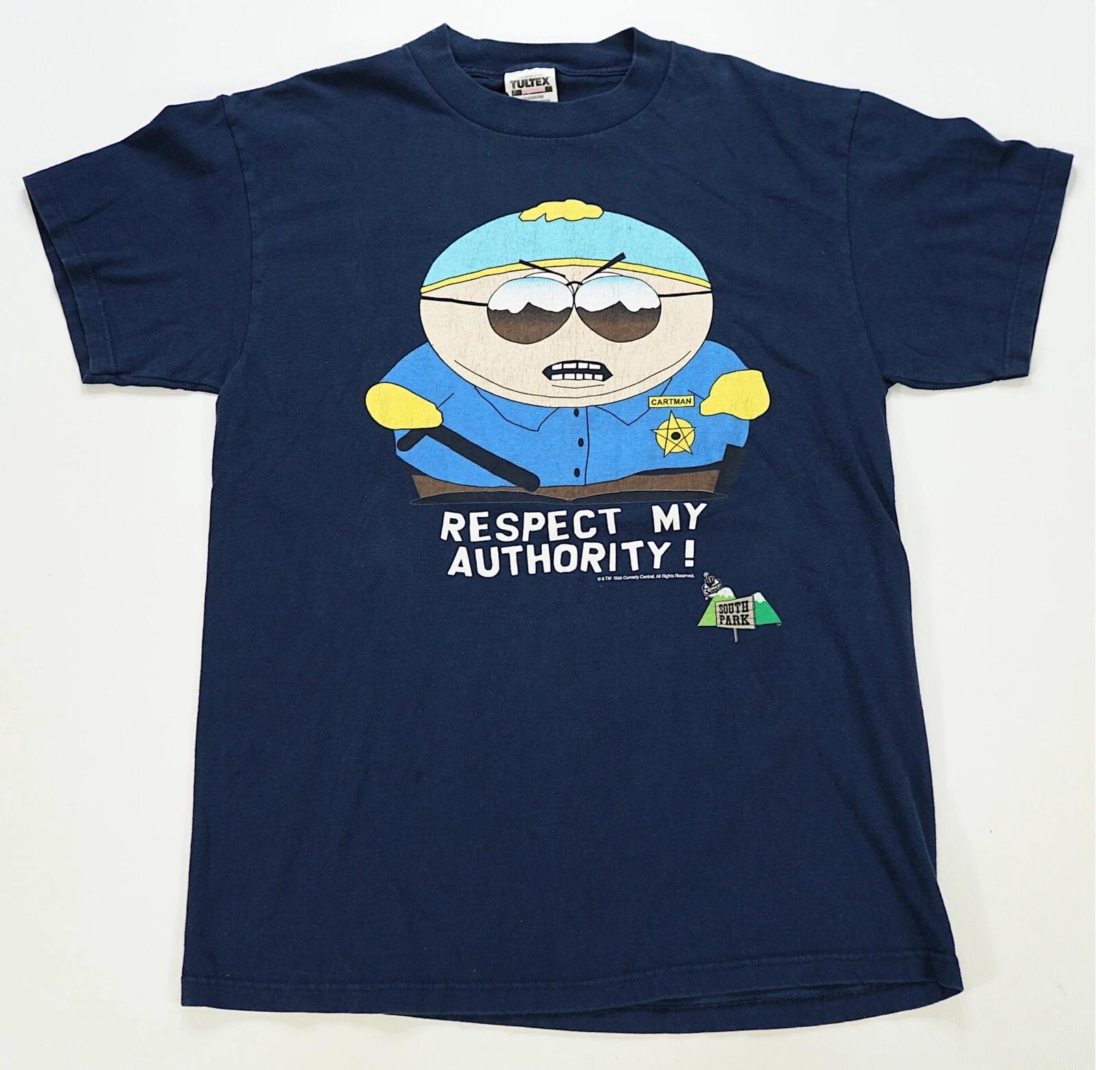 Rare VTG South Park Eric Cartman Respect My Authority 1998 T Shirt 90s Navy SZ L L