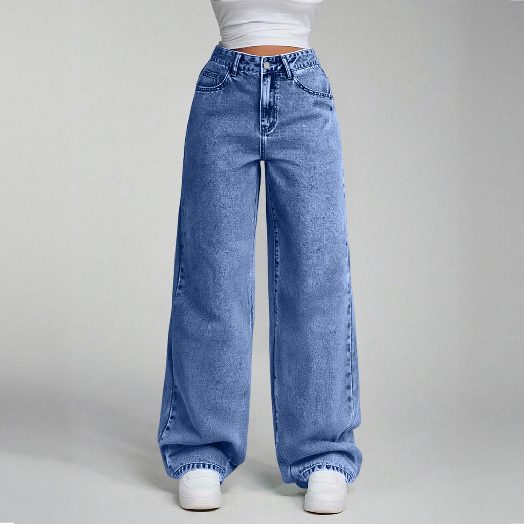 Women's High Waist Straight Leg Loose Casual Trousers Jeans