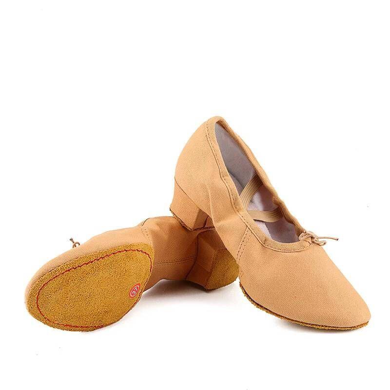 Women's Adult Child Canvas Soft Sole Training Shoes for Yoga Ballet Folk Dance High-Heeled Teacher Shoes Leather Sneakers