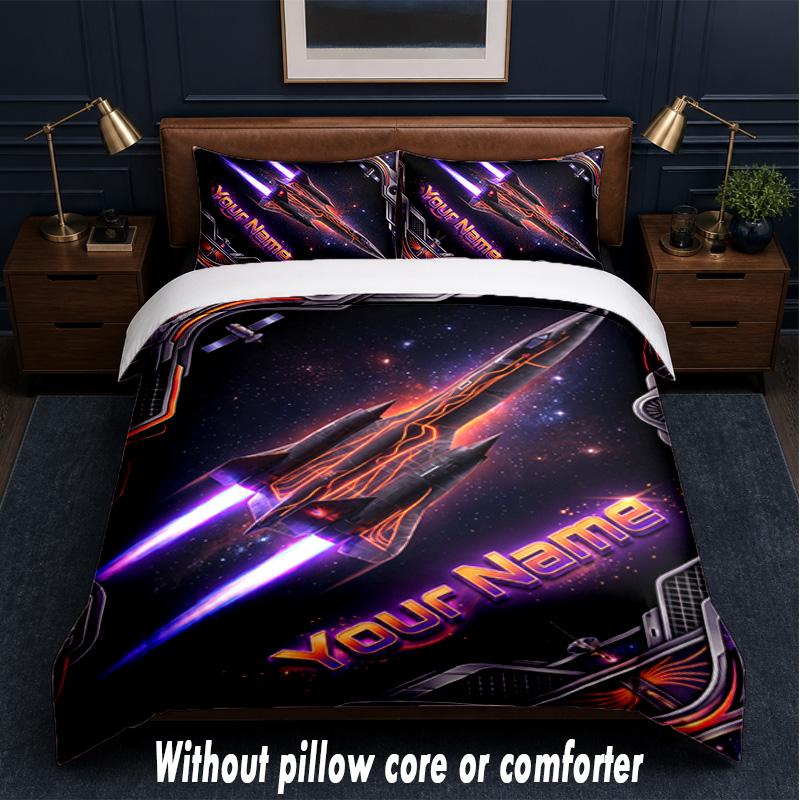 Space Cosmic Theme Custom Text Or Name 3Pcs Bedding Set,1 Flat Sheet & 2 Pillowcases Personalized Home Bedding
